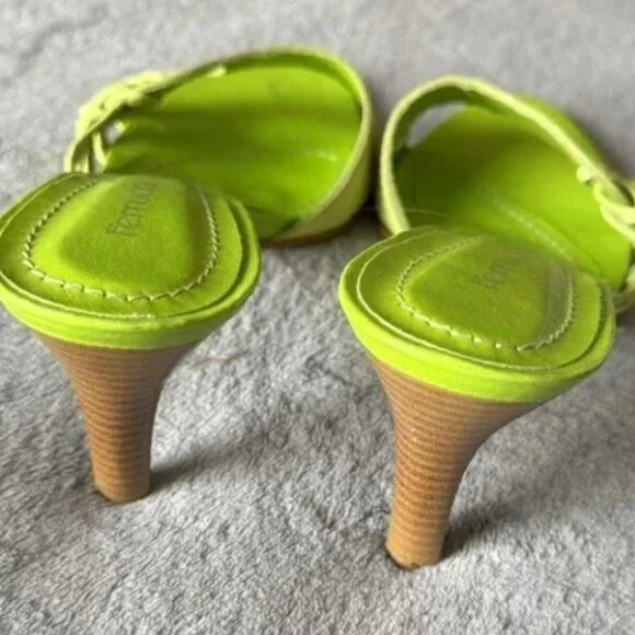 lime green retro open toe slip heels shoes - Picture 2 of 2